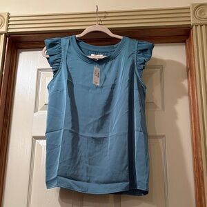 Elegant Ruffle Sleeve Blouse in Blue Green